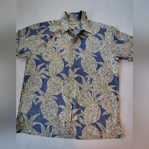 Cooke Street Casual Blue and Cream Pineapple Shirt Size XL